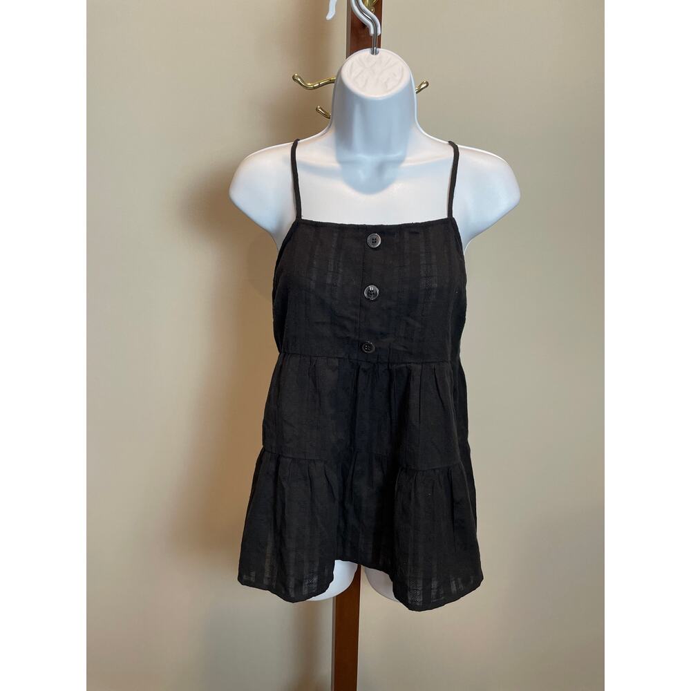 Andree by Unit 100% Cotton Black Strappy Ruffle Hem Top Size L